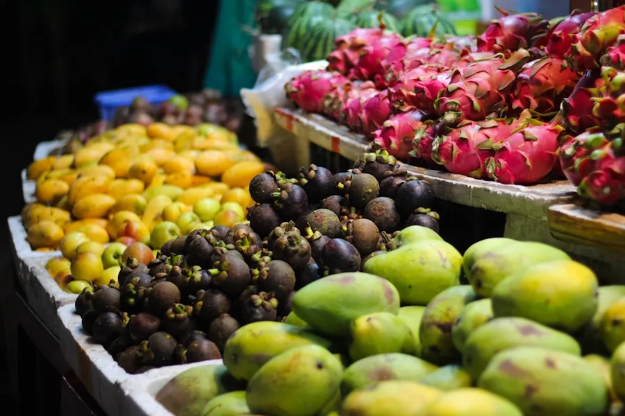 crowded morning market with fresh produce Nha Trang Vietnam