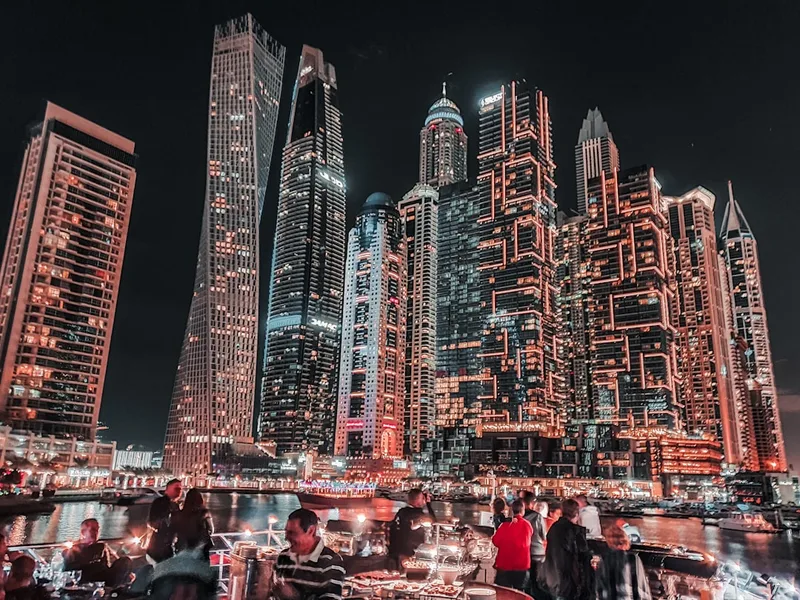 Group of friends ordering alcohol at licensed bar Dubai Marina UAE Kotor Montenegro