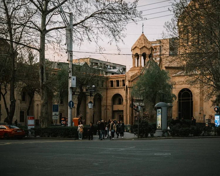 solo female traveler buying food at GUM market Yerevan
