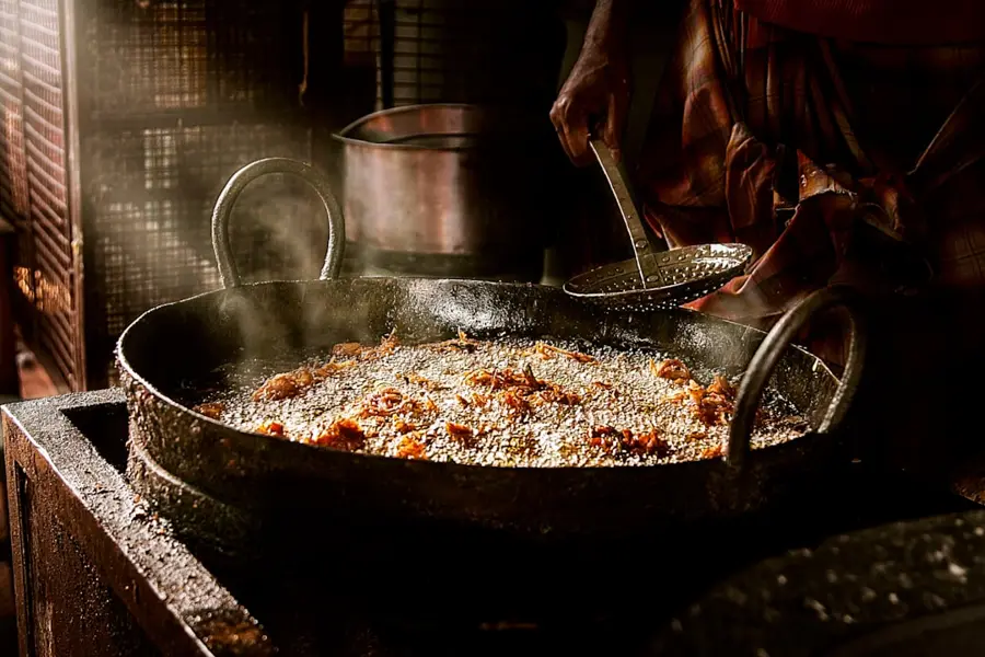 traditional Dagestani chudu cooking on hot pan