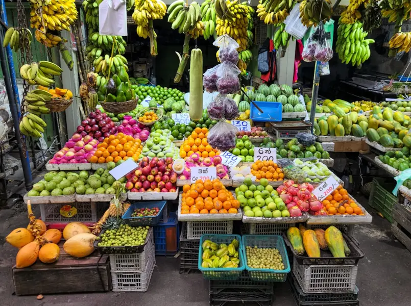 Local market fruits prices Kandy Sri Lanka