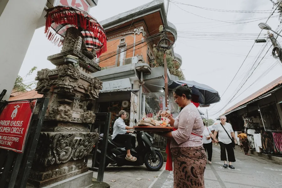Balinese offerings canang sari at temple Uluwatu Indonesia Kotor Montenegro