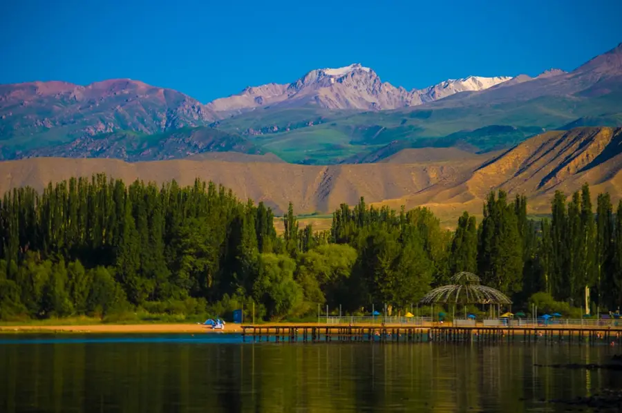 Yurt camp on the shore of Issyk Kul Lake Kyrgyzstan