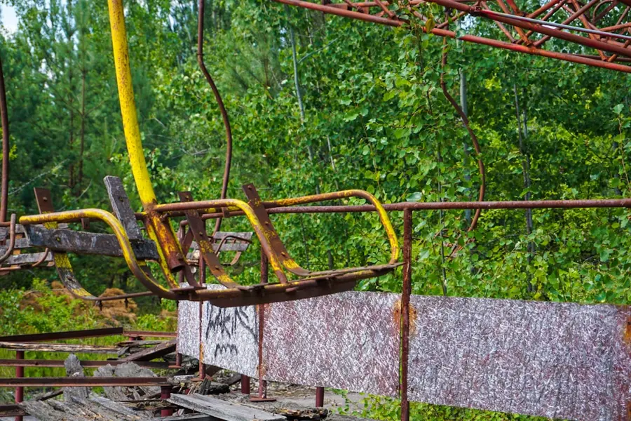 rusty old chairlift Lunnaya Polyana Arkhyz