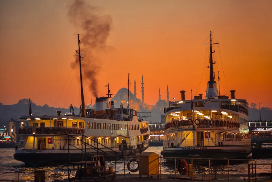 Bozcaada harbor Turkey sunset fishing boats restaurants Istanbul Turkey
