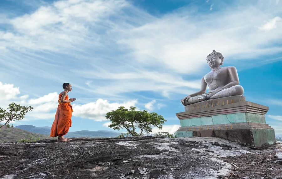 Tourist taking photo of Buddha statue Phuket Thailand Kotor Montenegro