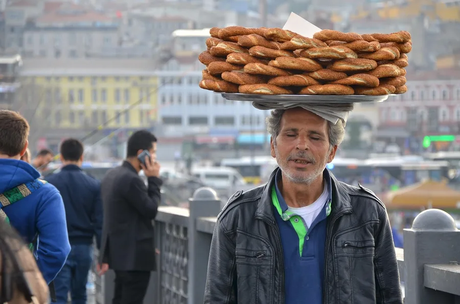 Ankara street food simit vendor at Kizilay Turkey