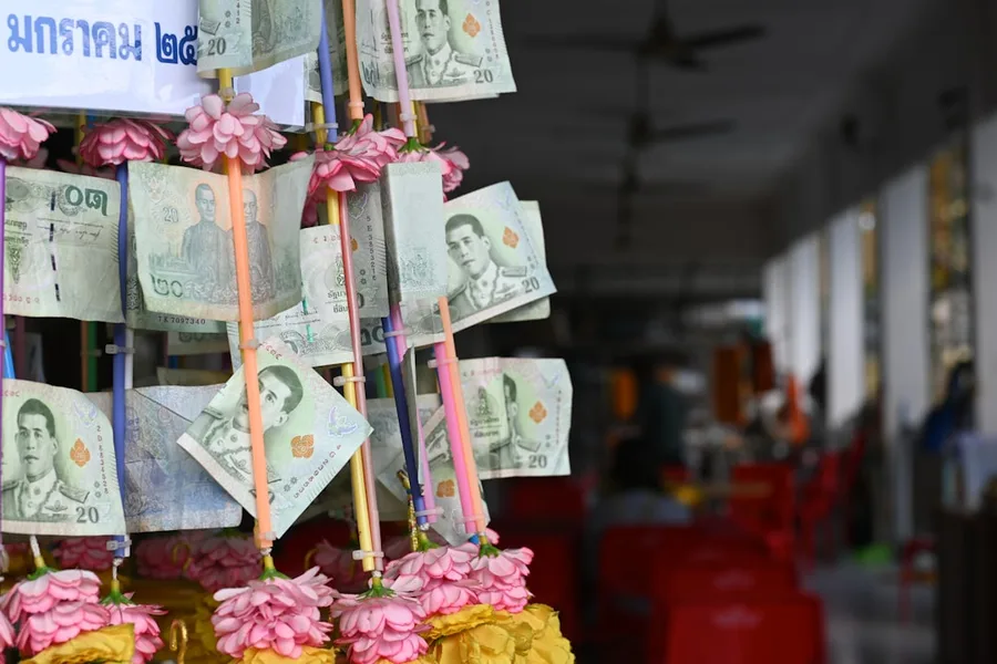 ATM cash withdrawal fee sign Bangkok Thailand 220 baht 2026