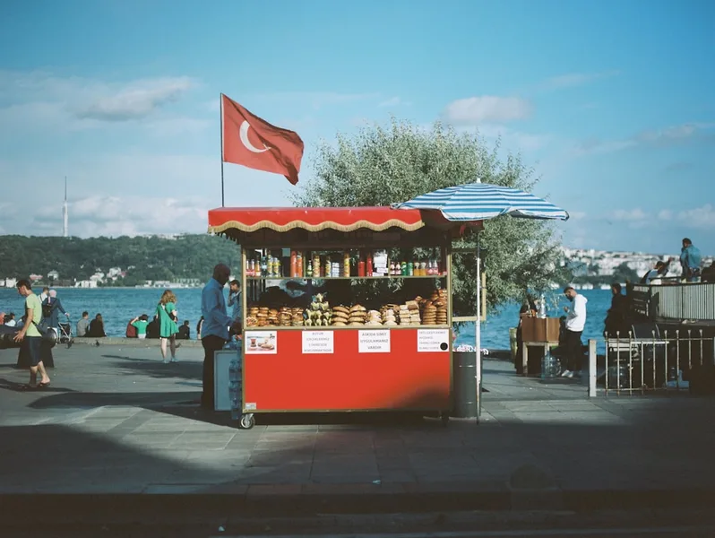 Istanbul street food simit and tea Turkey