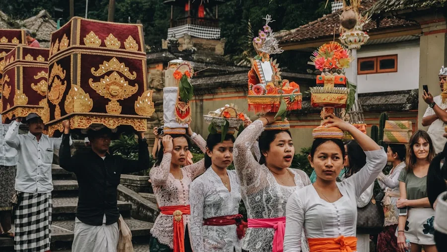 Balinese ceremony with local families and children Bali Indonesia
