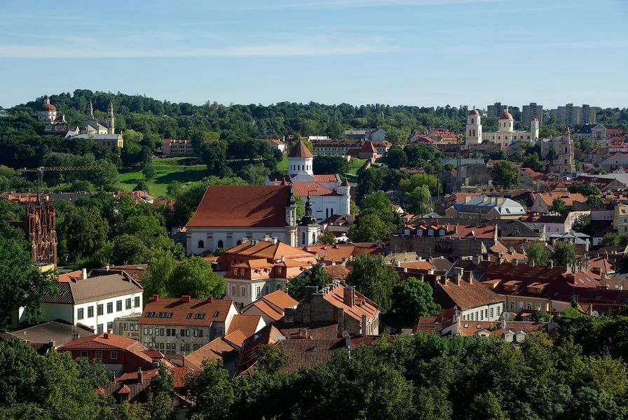 family visiting Vilnius Cathedral Square Lithuania Kos Greece