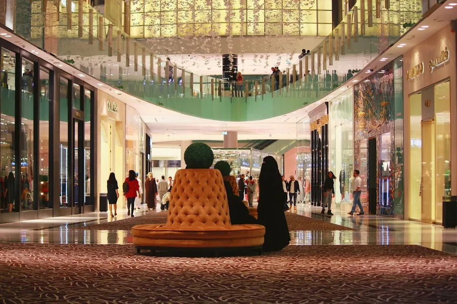Elderly visitors Dubai Mall fountain show UAE Kotor Montenegro