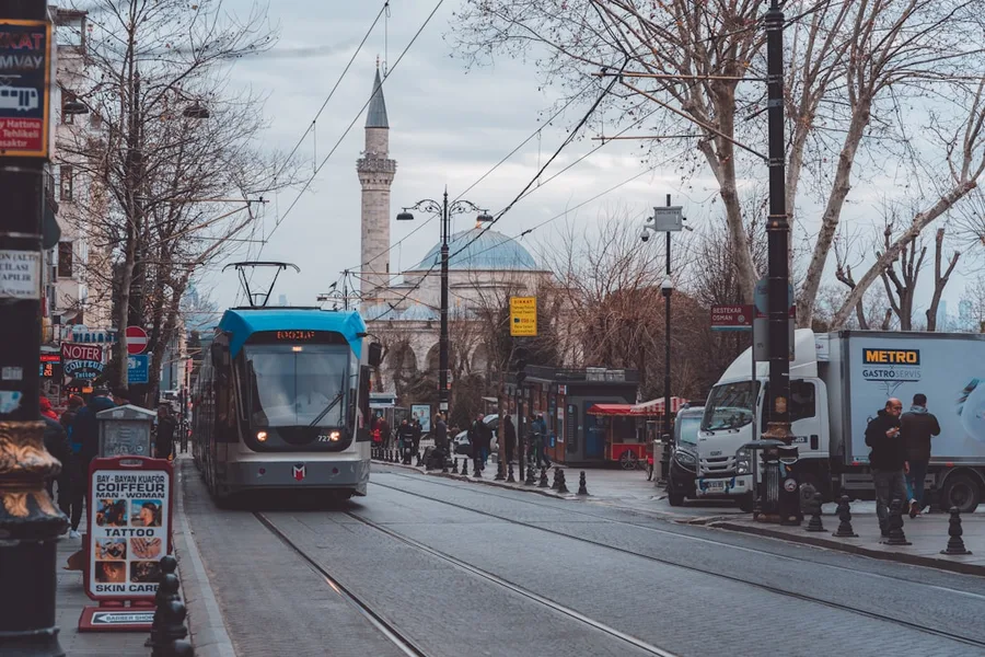 Paid public toilet sign Istanbul tram station Turkey