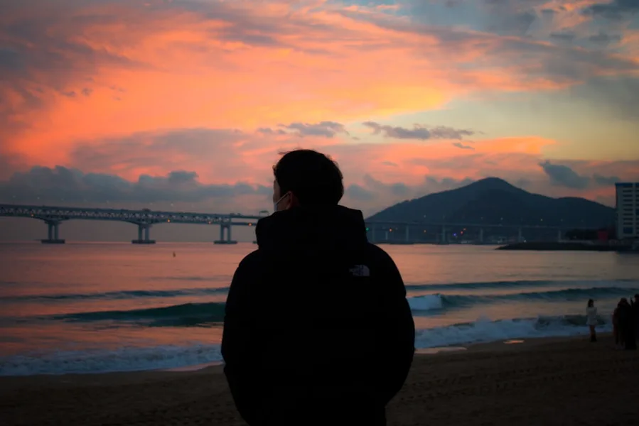 Gangneung Gyeongpo beach sunrise solo woman