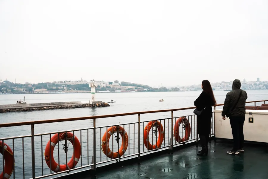Family on Bosphorus ferry Istanbul Turkey
