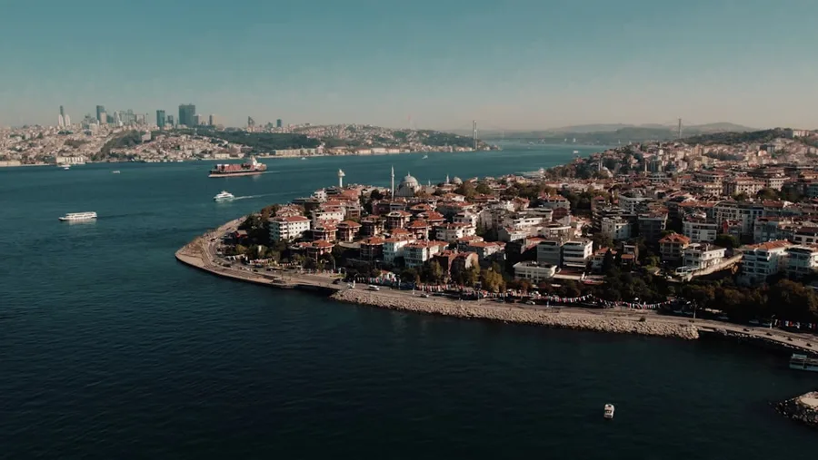 drone flying over Istanbul Bosphorus Turkey