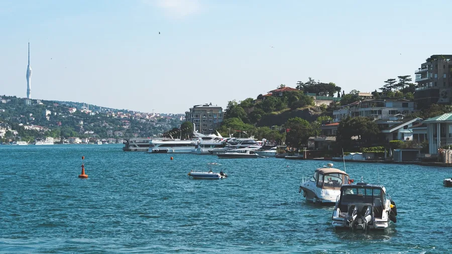View of Bosphorus from ferry in Eminönü Istanbul Turkey