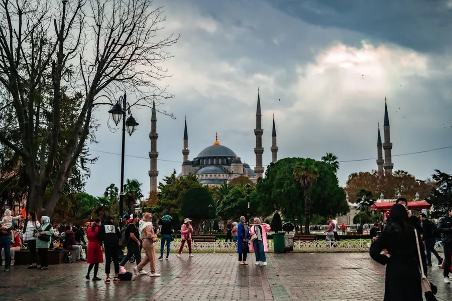 long queue at Blue Mosque Istanbul May Turkey