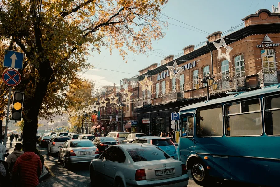 Yerevan taxi street scene Armenia