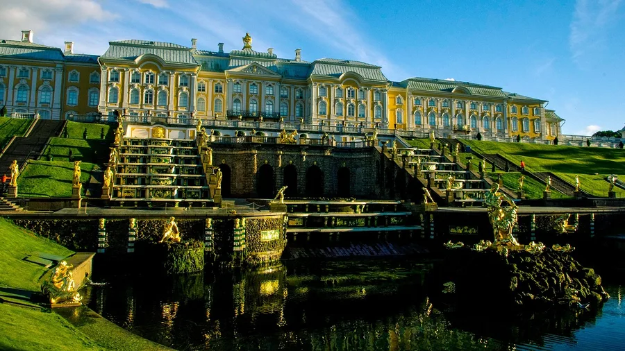 family waiting in line Peterhof fountains Saint Petersburg Karelia Russia