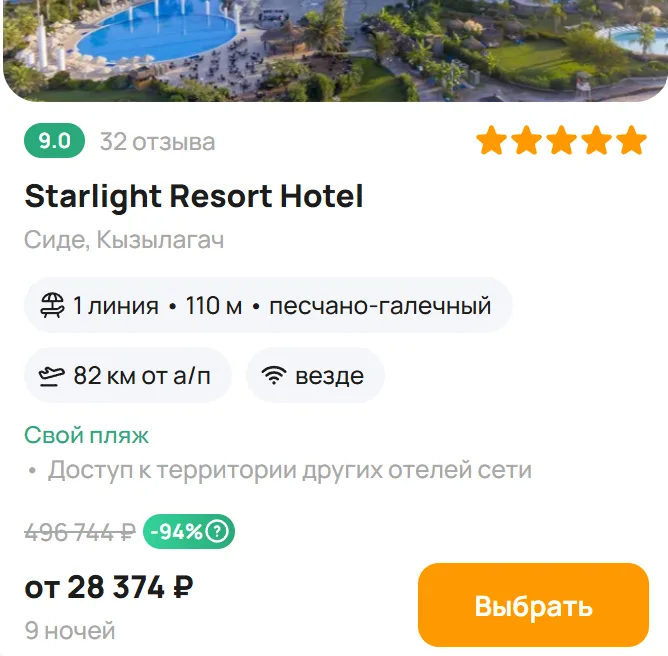 Горящий тур в Сиде: Москва - Турция за 28 374₽ на двоих! Ошибка?