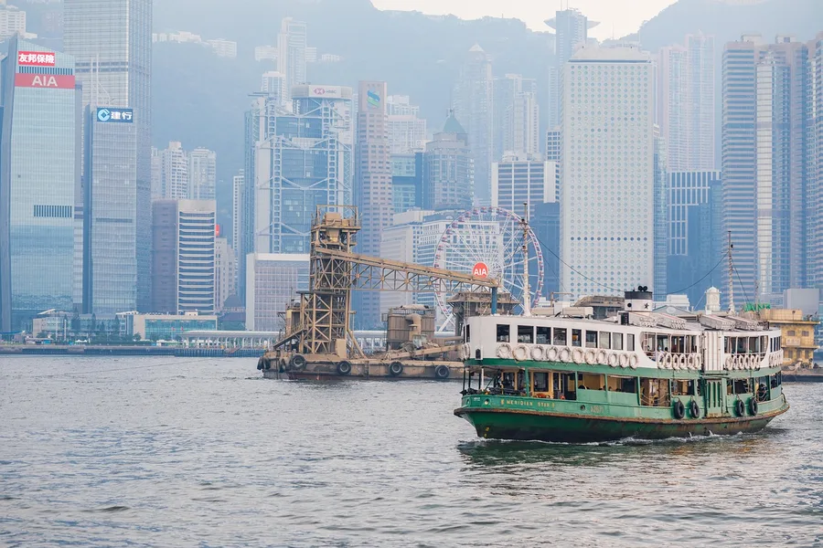 Hong Kong Victoria Harbour skyline from Star Ferry China Guangzhou China