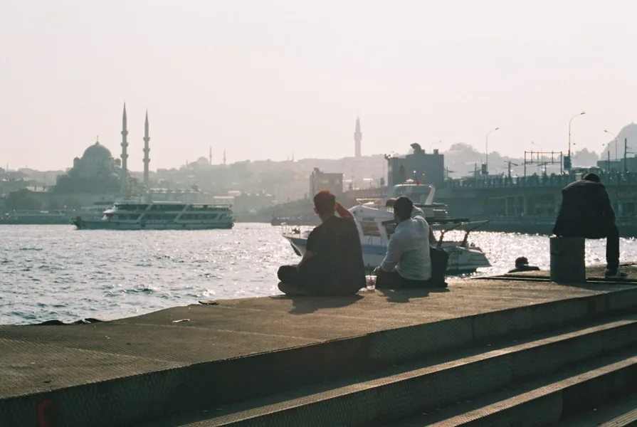 Istanbul Sultanahmet mosque solo tourist with backpack Turkey
