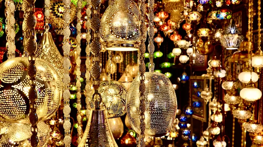 assortment of Turkish souvenirs ceramics lamps at Grand Bazaar Istanbul