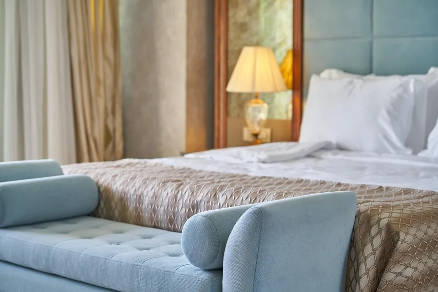 budget 4 star hotel room interior Kuwait City with city view Agra India