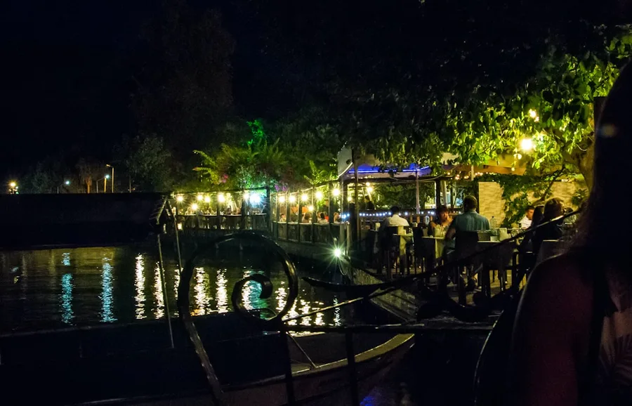 Dalyan town center local cafes evening Turkey