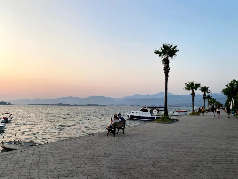 elderly tourists walking Side promenade Turkey